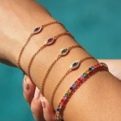 New LARGE MULTI-COLORED FINE GEMSTONE AND DIAMOND HEPBURN BRACELET Diamond Link