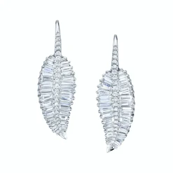 Fashion LARGE PALM LEAF DROP EARRINGS WITH PAVE DIAMOND STEM Leaf