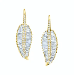 Fashion LARGE PALM LEAF DROP EARRINGS WITH PAVE DIAMOND STEM Leaf