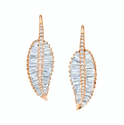 Fashion LARGE PALM LEAF DROP EARRINGS WITH PAVE DIAMOND STEM Leaf