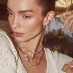 Outlet LONG BAGUETTE DIAMOND DROP EARRINGS Long