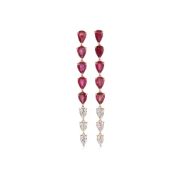 Best Sale LONG RUBY AND DIAMOND PEAR DROP EARRINGS One Of A Kind