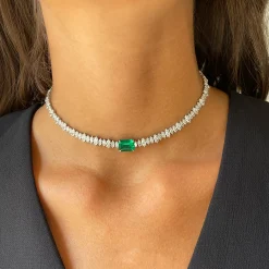Best MARQUIS DIAMOND AND COLOMBIAN EMERALD CUT EMERALD CHOKER One Of A Kind