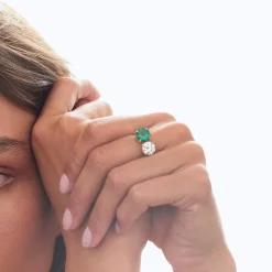 Sale MOI ET TOI ROUND EMERALD AND DIAMOND RING One Of A Kind