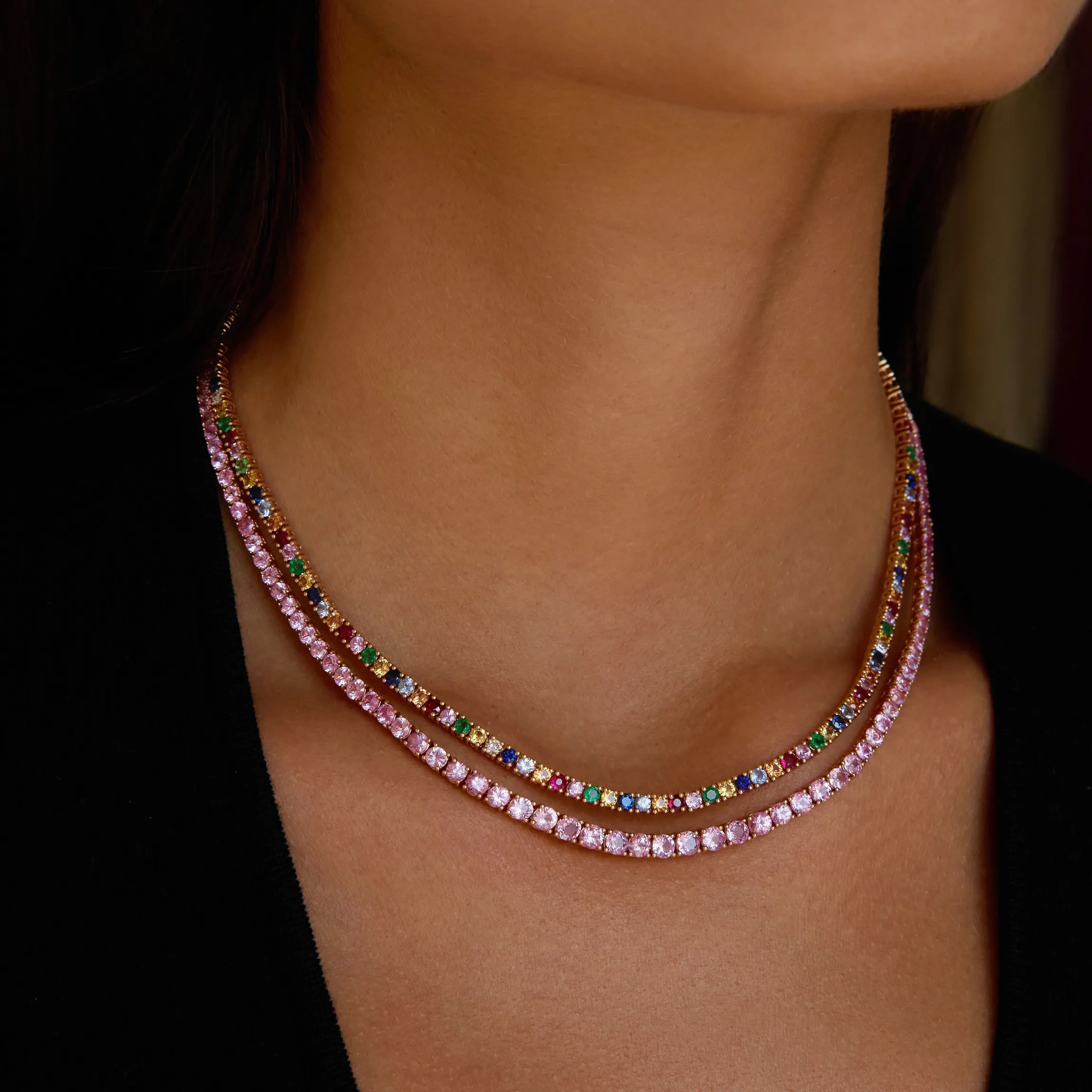 Cheap MULTI-COLORED DIAMOND AND GEMSTONE HEPBURN NECKLACE Chokers