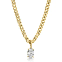 New OVAL DIAMOND PENDANT ON BABY CURB CHAIN Pendants
