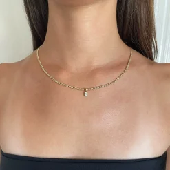 New OVAL DIAMOND PENDANT ON BABY CURB CHAIN Pendants