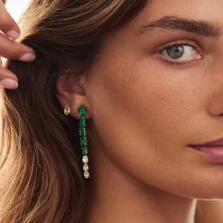 Sale OVAL SHAPE EMERALD AND DIAMOND DROP EARRINGS One Of A Kind
