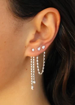 Cheap PAIR OF DOUBLE DRAPED DIAMOND ROPE EARRINGS WITH ROUND AND PEAR DIAMOND DROPS Long