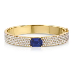Clearance PAVÉ DIAMOND OVAL BRACELET WITH EMERALD CUT BLUE SAPPHIRE CENTER One Of A Kind