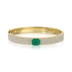Shop PAVE DIAMOND OVAL BRACELET WITH EMERALD CUT EMERALD CENTER One Of A Kind