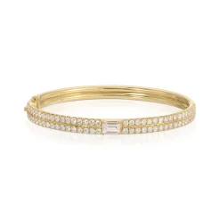 New PAVE GIA BANGLE WITH EMERALD CUT DIAMOND CENTER Bangles