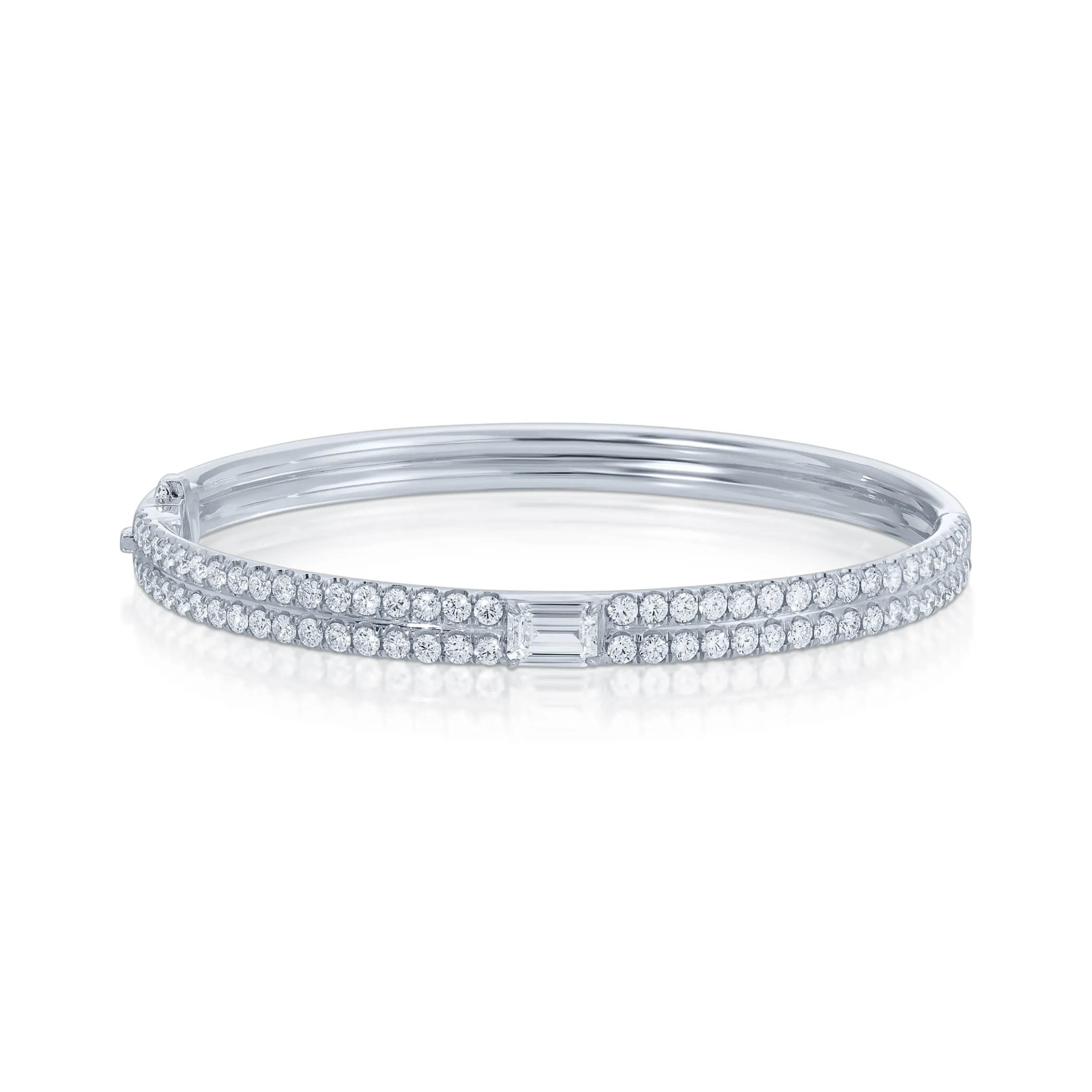 New PAVE GIA BANGLE WITH EMERALD CUT DIAMOND CENTER Bangles