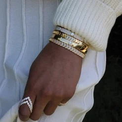 Cheap PAVE OVAL BRACELET WITH THREE ROUND DIAMONDS Bangles