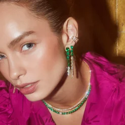 Shop PEAR SHAPED EMERALD AND DIAMOND DROP EARRINGS One Of A Kind