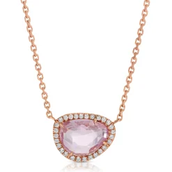 Store PINK SAPPHIRE PEBBLE NECKLACE WITH DIAMOND HALO One Of A Kind