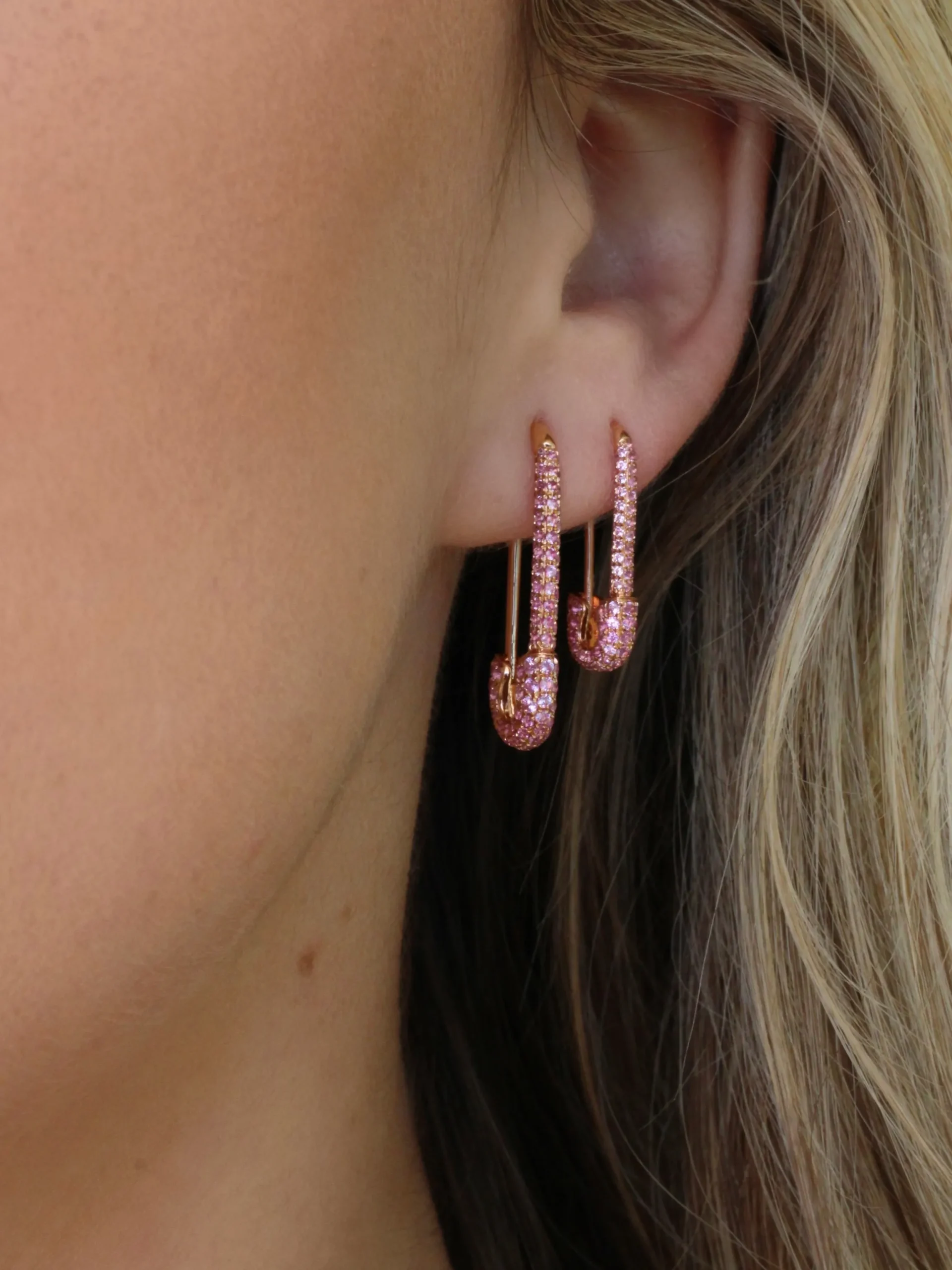 Shop PINK SAPPHIRE SAFETY PIN EARRING Safety Pins & Clips