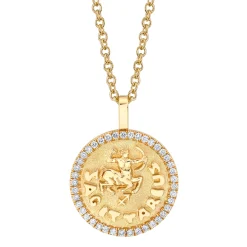 Fashion SAGITTARIUS ZODIAC COIN PENDANT WITH DIAMOND FRAME Pendants|Zodiac Coins