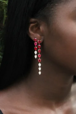 Discount SHORT RUBY AND DIAMOND PEAR DROP EARRINGS One Of A Kind