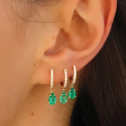 Flash Sale SINGLE DIAMOND HUGGIE WITH PEAR-SHAPED EMERALD DROP Huggies
