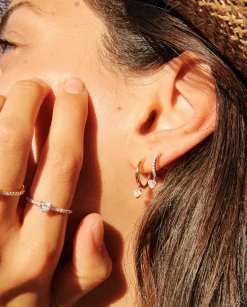 Flash Sale SINGLE DIAMOND HUGGIE WITH DIAMOND HEART DROP Huggies
