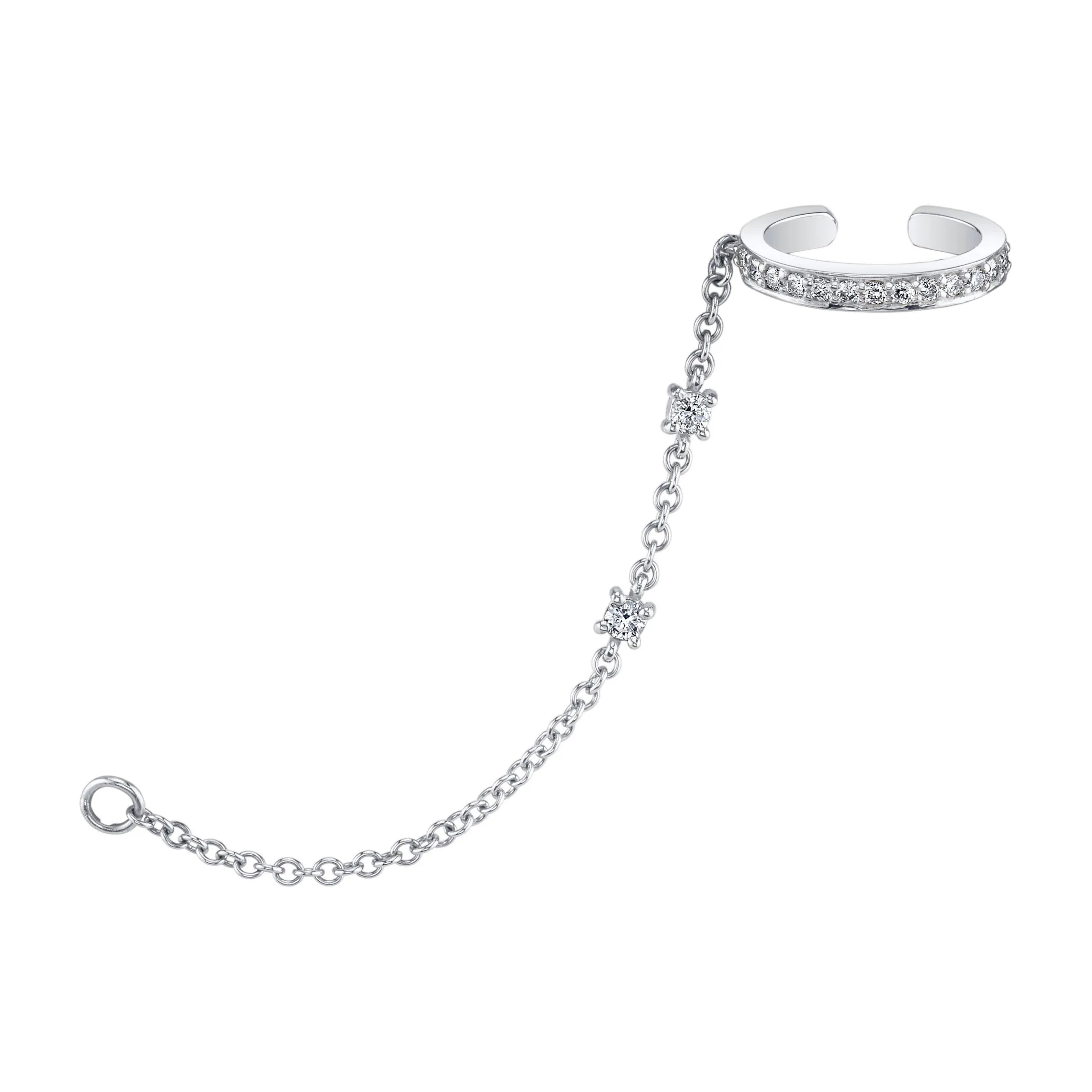Store SINGLE ROW DIAMOND EAR CUFF WITH DIAMOND CHAIN Ear Cuffs