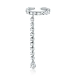 Store SINGLE ROW DIAMOND EAR CUFF WITH ROUND AND PEAR DIAMOND DROPS Ear Cuffs