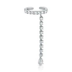 Store SINGLE ROW DIAMOND EAR CUFF WITH ROUND AND PEAR DIAMOND DROPS Ear Cuffs