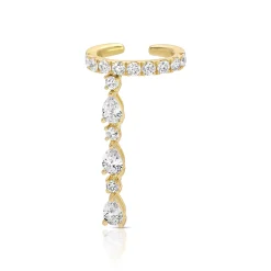 Best Sale SINLGE ROW DIAMOND EAR CUFF WITH 3 PEAR AND ROUND DIAMOND DROPS Ear Cuffs