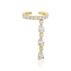 Best Sale SINLGE ROW DIAMOND EAR CUFF WITH 3 PEAR AND ROUND DIAMOND DROPS Ear Cuffs