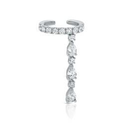 Best Sale SINLGE ROW DIAMOND EAR CUFF WITH 3 PEAR AND ROUND DIAMOND DROPS Ear Cuffs