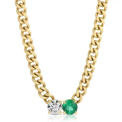 Hot SMALL CUBAN CHAIN CHOKER WITH ROUND EMERALD AND DIAMOND CENTER One Of A Kind