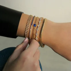 Fashion SMALL CUBAN LINK BRACELET WITH BLUE SAPPHIRE CUSHION CENTER One Of A Kind
