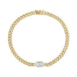 Cheap SMALL CUBAN LINK BRACELET WITH ELONGATED HEXAGON KITE DIAMOND CENTER One Of A Kind