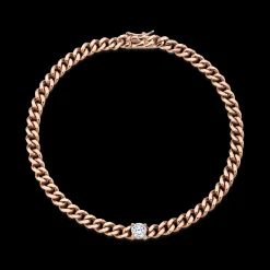 Shop SMALL CUBAN LINK BRACELET WITH ROUND DIAMOND CENTER Chain Link