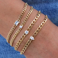 Shop SMALL CUBAN LINK BRACELET WITH ROUND DIAMOND CENTER Chain Link