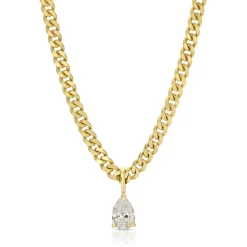 Outlet SMALL CUBAN LINK NECKLACE WITH PEAR DIAMOND PENDANT Pendants