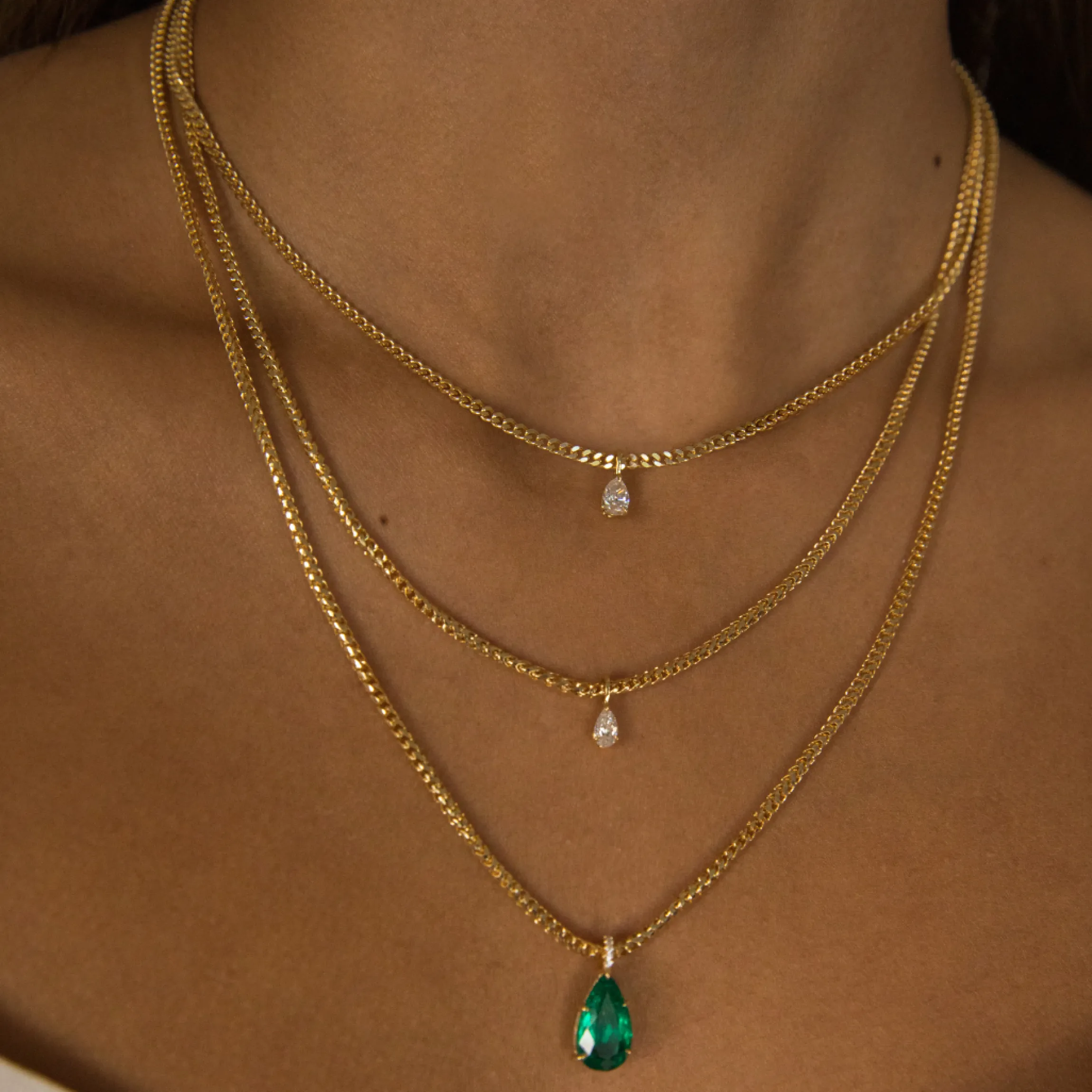 Outlet SMALL CUBAN LINK NECKLACE WITH PEAR DIAMOND PENDANT Pendants