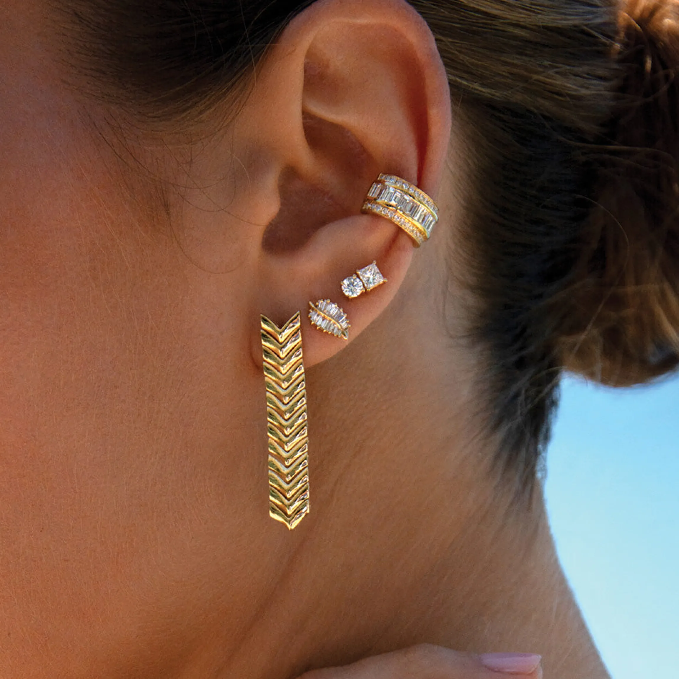 Fashion SMALL DIAMOND PALM LEAF STUDS Leaf