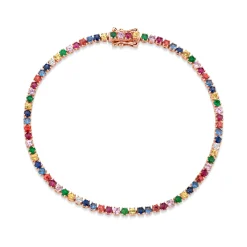 Hot SMALL MULTI-COLORED FINE GEMSTONE AND DIAMOND HEPBURN BRACELET Diamond Link