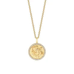Flash Sale SMALL ZODIAC COIN PENDANT WITH DIAMOND FRAME Pendants|Zodiac Coins