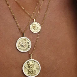 Flash Sale SMALL ZODIAC COIN PENDANT WITH DIAMOND FRAME Pendants|Zodiac Coins