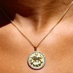 Discount TAURUS ZODIAC COIN PENDANT WITH DIAMOND FRAME Pendants|Zodiac Coins
