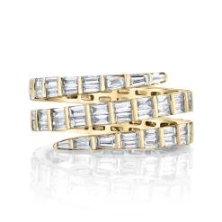 Cheap THREE ROW BAGUETTE DIAMOND PINKY COIL RING Pinky|Coil