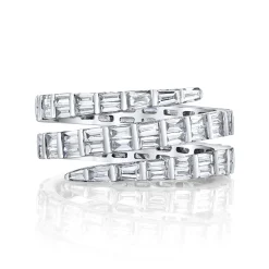 Cheap THREE ROW BAGUETTE DIAMOND PINKY COIL RING Pinky|Coil
