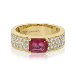 Fashion WIDE DIAMOND BAND WITH CUSHION CUT RUBY CENTER One Of A Kind