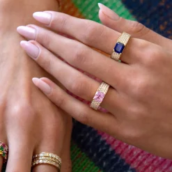 Best WIDE DIAMOND BAND WITH EMERALD CUT BLUE SAPPHIRE CENTER One Of A Kind