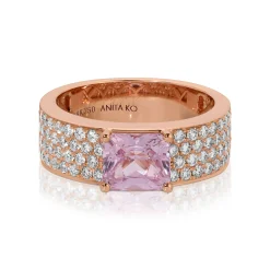 Sale WIDE DIAMOND BAND WITH RADIANT CUT PINK SAPPHIRE CENTER One Of A Kind
